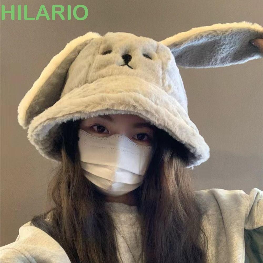 Hilario Doggie Ear Bucket Hat, Warm Casual Oversize Puppy Hat, Cute Korean Outdoor Winter Women Plush Hats Girls