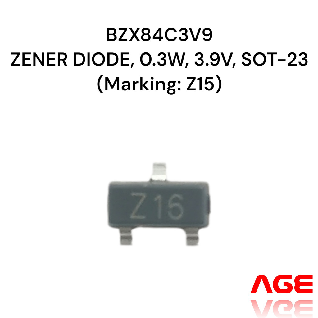 BZX84C3V9 ZENER DIODE, 0.3W, 3.9V, SOT-23 (Marking: Z15)