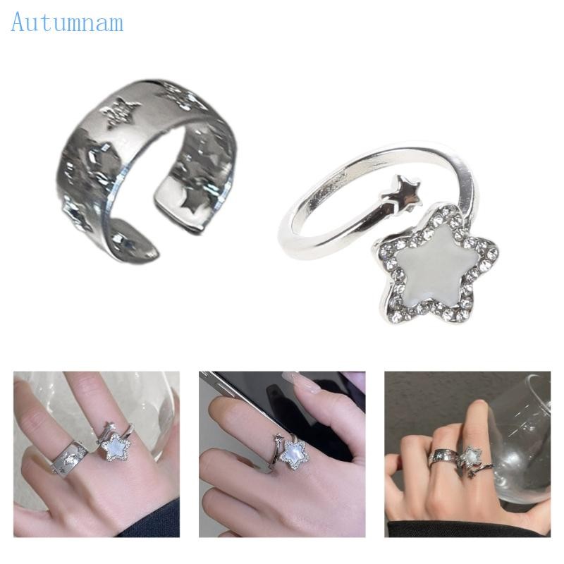 Autu Simple Open Rings Five-Pointed Stars Knuckles แหวนแฟชั่นเครื่องประดับ