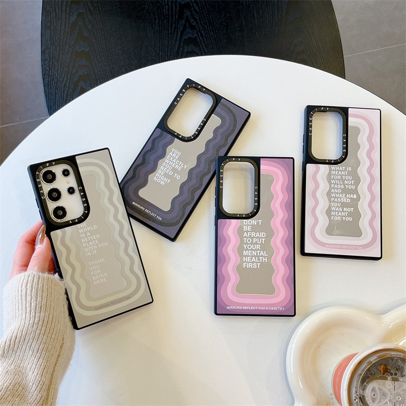 SAMSUNG Casetifg คลื่นแรงบันดาลใจกระจกเคสโทรศัพท์พร้อมกล่องสําหรับSamsung Galaxy S25 S23 S24 Ultra S24Uกันกระแทกป้องกันด้านข้างตัวอักษรแกะสลักปลอกซิลิโคนPCคลุมทั้งหมด