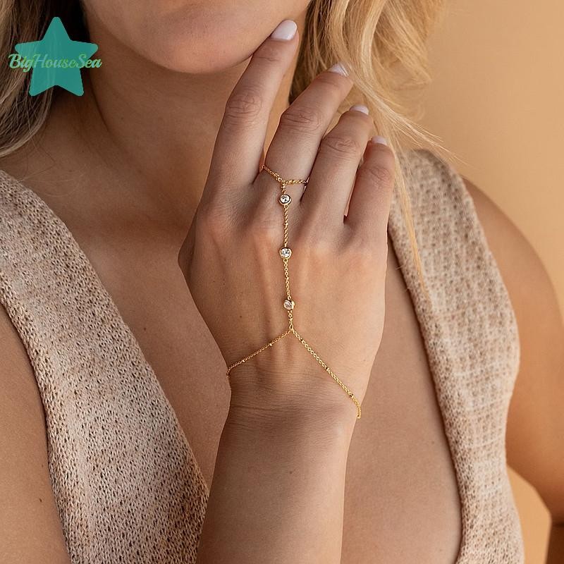 [BigHouseSea] Minimalist Tiny Chain สร้อยข้อมือคริสตัลแหวนนิ้วสําหรับผู้หญิง Link Chains Connecg สายรัดมือสร้อยข้อมือเครื่องประดับของขวัญใหม่