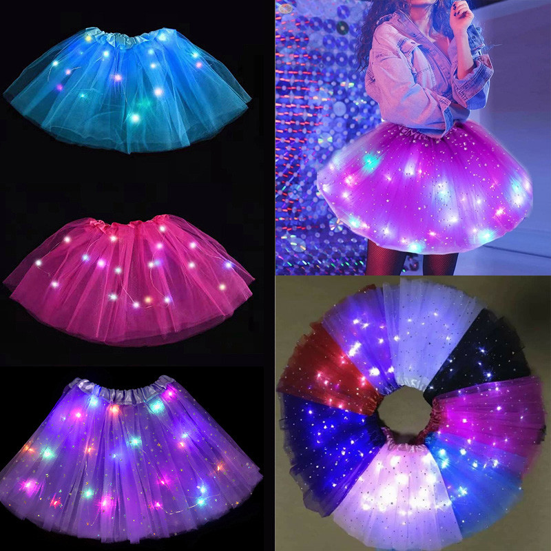พร้อมส่ง กระโปรงสีรุ้ง ตาข่าย Tutu เด็ก/ผู้ใหญ่ กระโปรงมีไฟ TUTU กระโปรงเต้นรํา มีไฟ LED