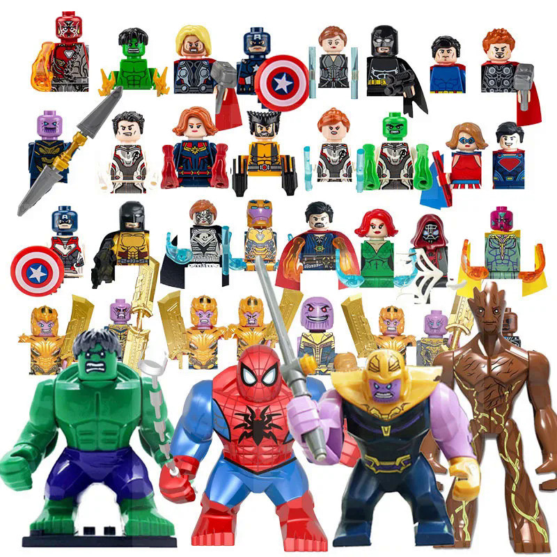 42 Pieces of Marvel Mini Building Block Dolls, Superhero Anime Figure, Thanos, Iron Man Spider Man D