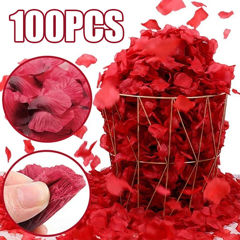 100ชิ้นประดิษฐ์กลีบดอกกุหลาบปลอม-ที่มีสีสันจําลองผ้าไหมกลีบกุหลาบ-วันวาเลนไทน์งานแต่งงานโรแมนติกตกแต่ง