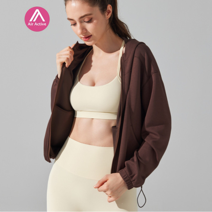 Casual Yoga Sports Jacket Hooded Waist Adjustable Running Fitness Or Daily Wear