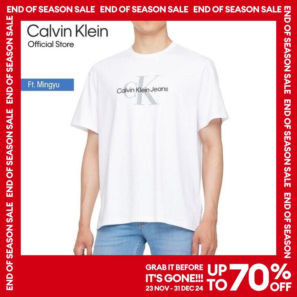 CALVIN KLEIN เสื้อยืดแขนสั้นผู้ชาย Monogram Logo ทรง Regular รุ่น 40EM289 YAA - สีขาว