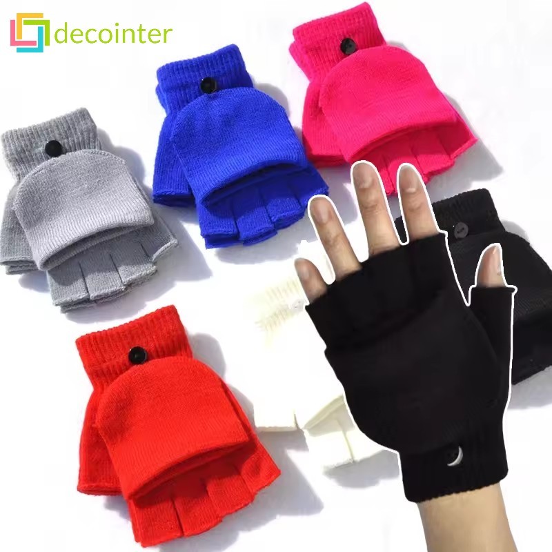 ถุงมือถักผ้าวูลนุ่มอินเทรนด์เกาหลี - ฤดูหนาวให้ความอบอุ่น Finger Touchscreen mittens - ฝาครอบนิ้วสัมผัส Unisex