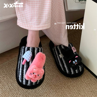 ฉี่คู่ที่ไม่ซ้ํากันลูกแมวขนรองเท้าสบายๆฤดูหนาวผู้ชายผู้หญิงส…