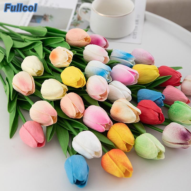 Fullcol 1PCS ทิวลิปดอกไม้ประดิษฐ์ดอกไม้สัมผัสจริงทิวลิปช่อดอกไม้ตกแต่งดอกทิวลิปปลอมดอกไม้สําหรับตกแต่งบ้านงานแต่งงาน TH
