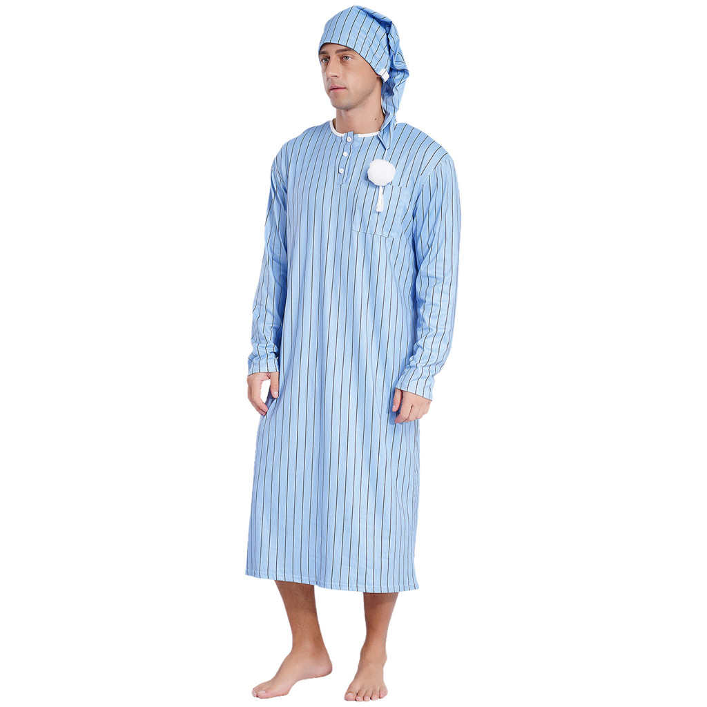 ผู้ชายSissy Sleep RobeชุดนอนแขนยาวลายNight-RobeปรับหมวกNightdress PlusขนาดชุดนอนมุสลิมชุดนอนHomewear Loungewear - รูปที่ 3