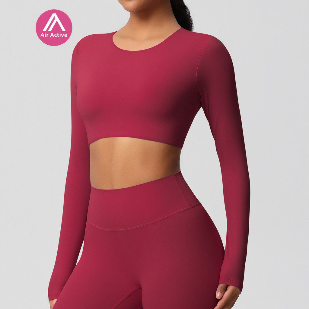Yoga Sports Top Padded Long Sleeves Crop Top Moisture-wicking