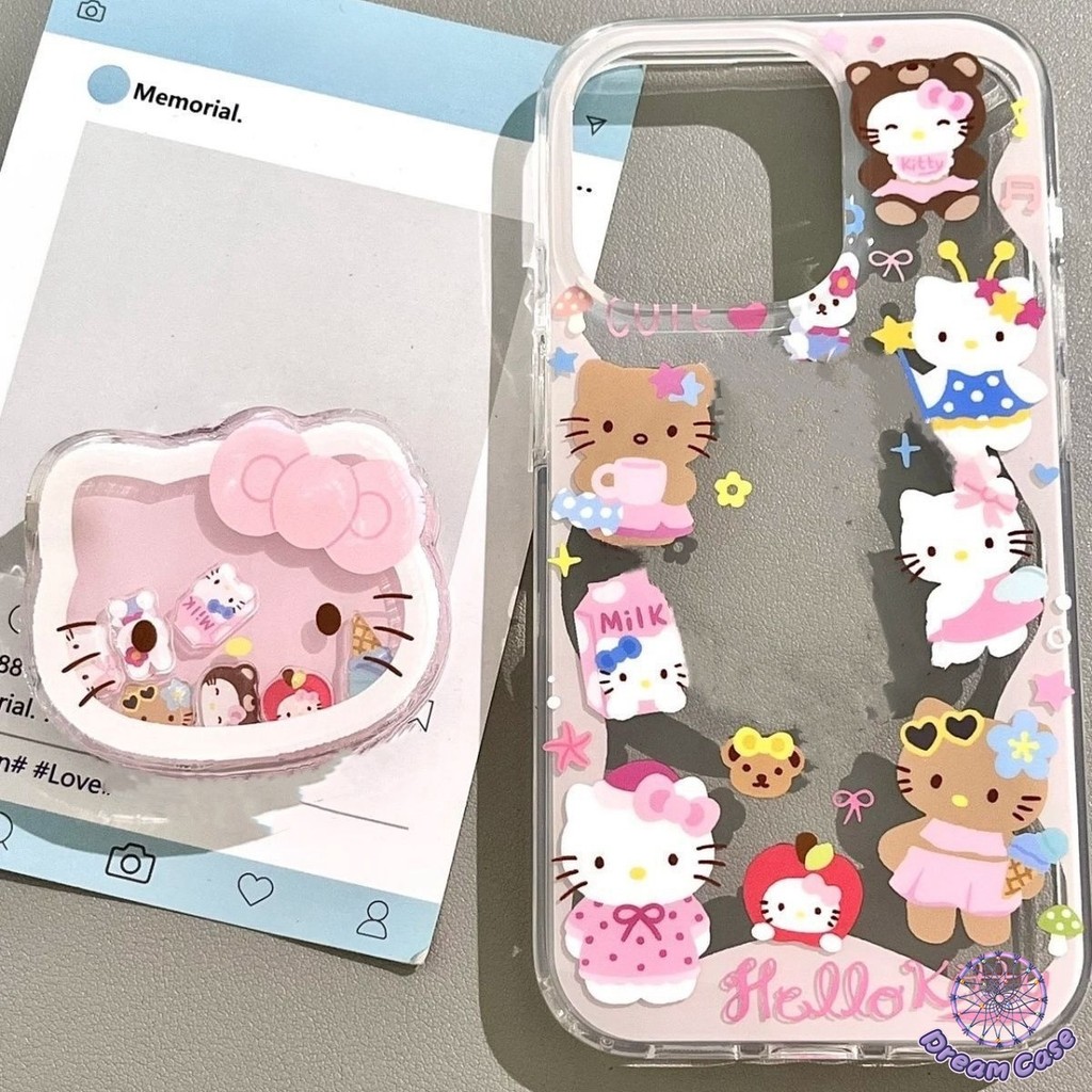 ตัวยึดถุงลมนิรภัยเฮลโลคิตตี้ใสนุ่ม เคส iPhone 7Plus 16 11 15 13 12 14 Pro Max 6s 16 15 6 14 8 Plus XR X XS Max SE 2020