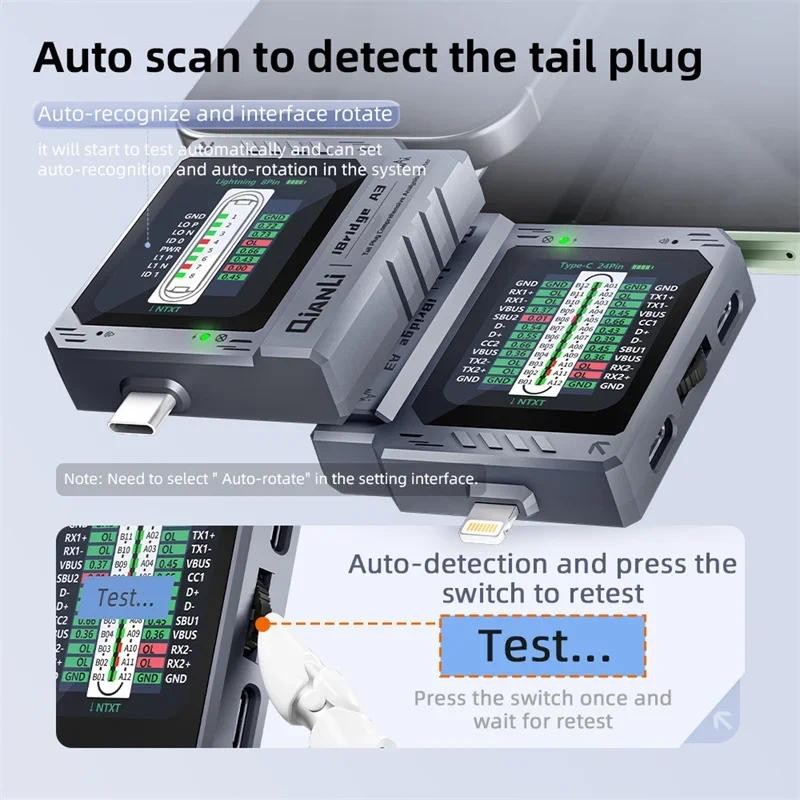 Qianli iBridge A3 Tail Plug Detector สําหรับซ่อมโทรศัพท์มือถือ IP Android Lightning Type-C อินเทอร์เฟซชาร์จข้อผิดพลาดเครื่องมือทดสอบ