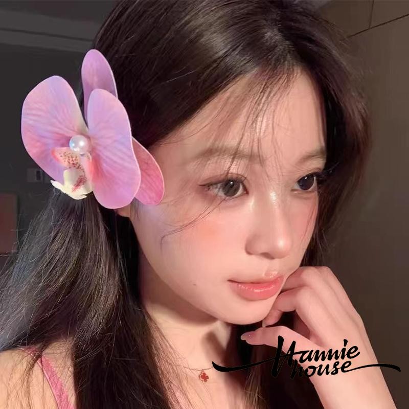 Hanie House- กิ๊บติดผมดอกไม้ผู้หญิง Butterfly Orchid คลิปจระเข้ดอกไม้