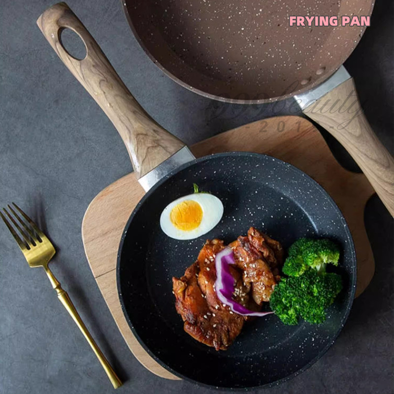 กระทะเคลือบหินอ่อน 20/22 ซม เด็ก ไข่ หินอ่อน สามารถใช้เตาแม่เหล็กไฟฟ้า กระทะไข่ กะทะ มือจับไม้ Z0139