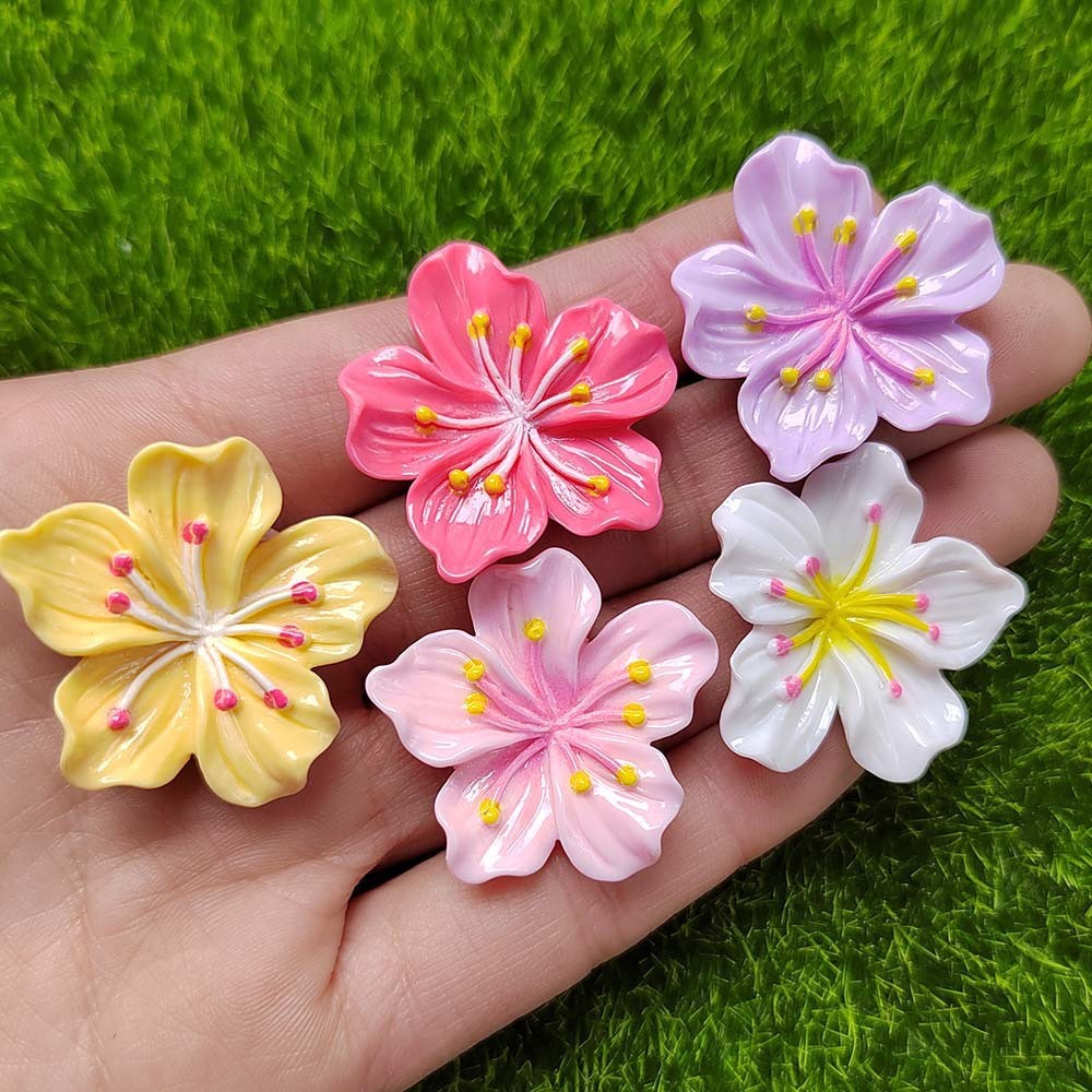 10 ชิ้น/แพ็ค พีช Cherry Blossom ดอกไม้เรซิ่น Flatback สําหรับ DIY ถ้วยน้ํารองเท้าอุปกรณ์ตกแต่ง