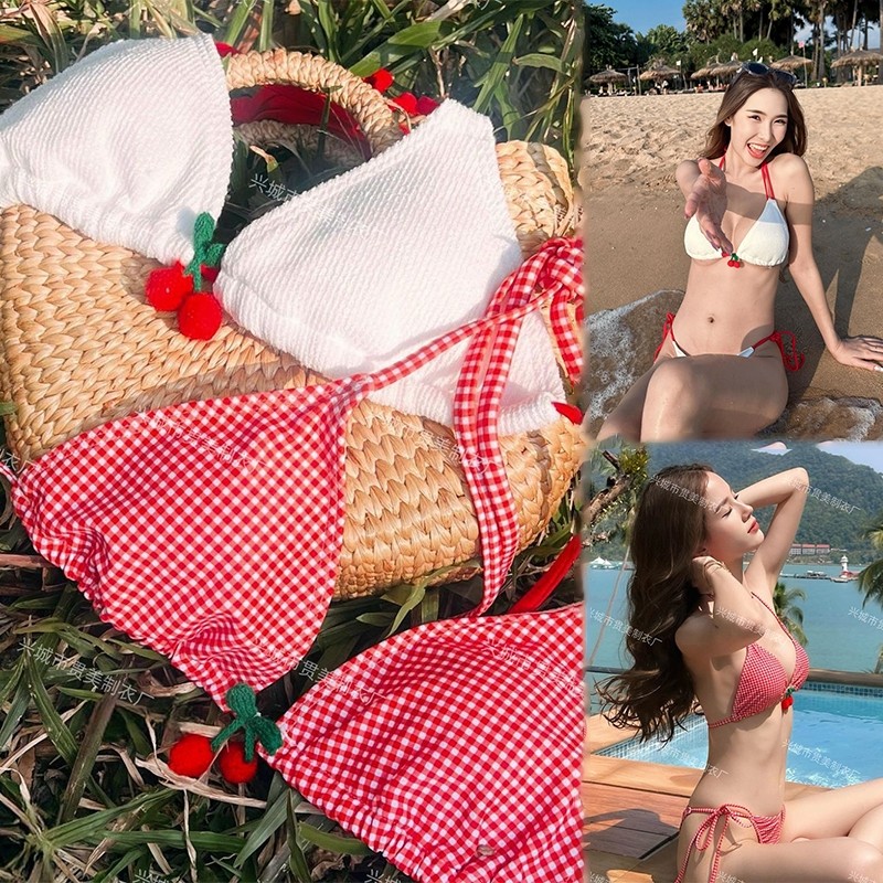 ชุดว่ายน้ำ bikini ชุดบิกินี่ ทูพีช sexy cherry set โชว์หลัง ส่งไวจากไทย summer