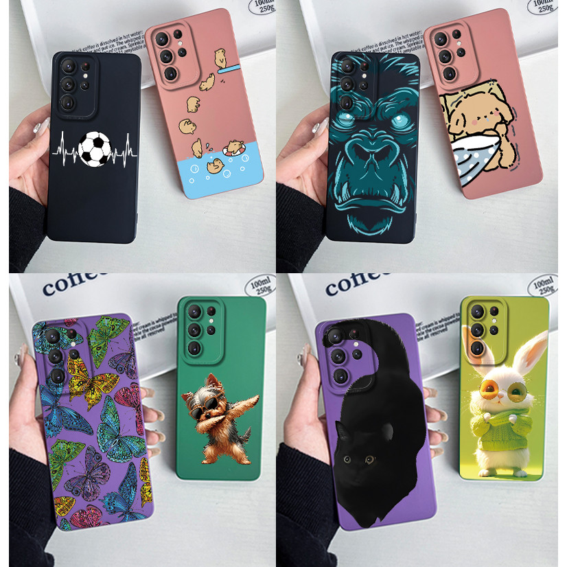 SAMSUNG สําหรับsamsung S22Ultra 5G S908 เคสโทรศัพท์การ์ตูนสําหรับSamsung Galaxy S22 Ultra 5Gซิลิโคนนุ่มหวานแฟชั่นทาสีกันชนสําหรับชายหญิงน่ารักดอกไม้พิมพ์ฝาครอบ