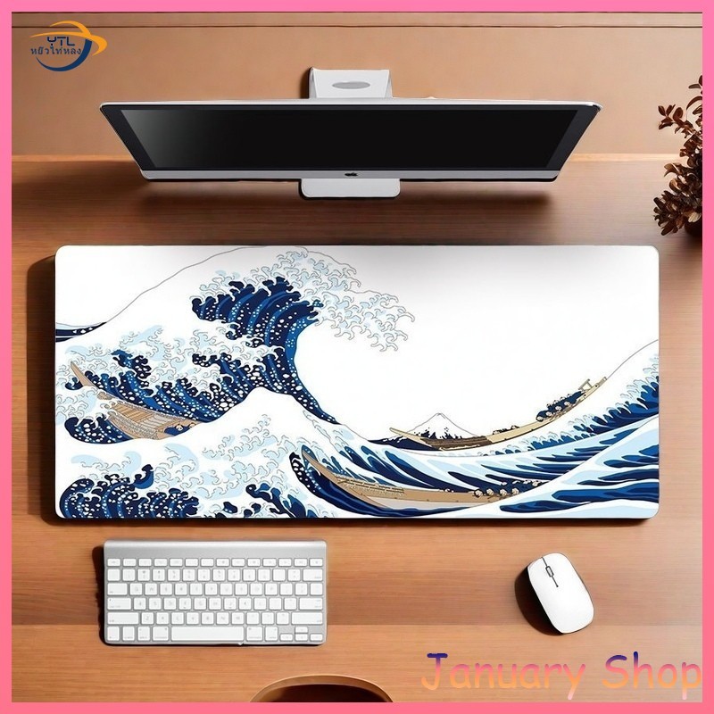YTL แผ่นรองเมาส์ ขนาด  Mouse pad แผ่นรองเมาส์แบบสปีด รูปแบบคลื่น แผ่นรองเมาส์ สีดำล้วน ขนาดใหญ่ วางเต็มโต๊ะ จัมโบ้ ขนาด