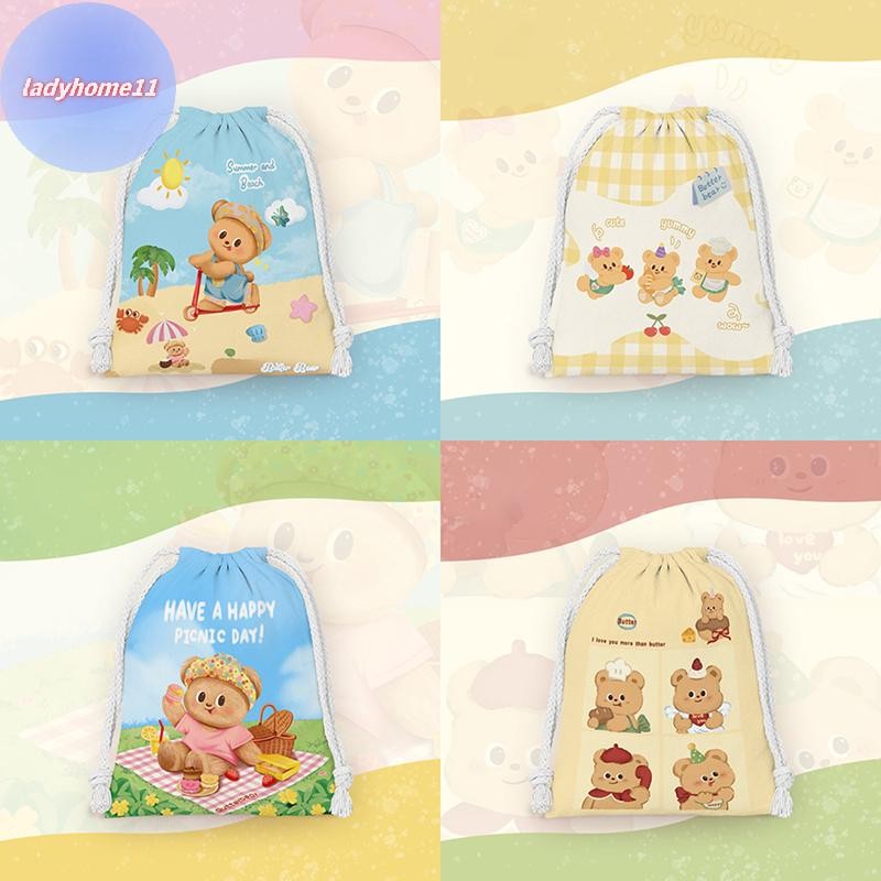 ONELADY การ์ตูน Kawaii Butter Bear กระเป๋าเก็บหลายช่องกระเป๋าน่ารักแบบพกพาแฟชั่น Drawstring กระเป๋ากีฬากระเป๋าเป้สะพายหลังของขวัญ TH