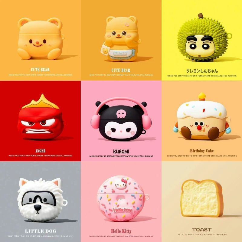 กระเป๋าหูฟังแอปเปิ้ลการ์ตูนน่ารักสำหรับ AirPods Pro2 กระเป๋าป้องกันหูฟังบลูทูธ AirPods 4/3/2/1