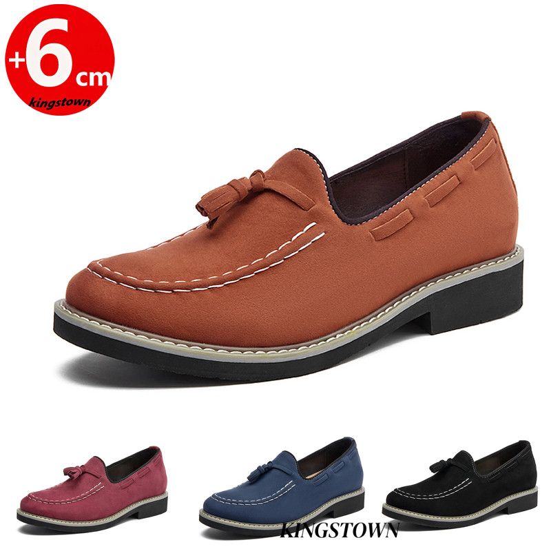 รองเท้าโลฟเฟอร์หนังผู้ชายพร้อมพื้นรองเท้าลิฟท์เพิ่มความสูง 6 ซม. ธุรกิจสีดําคลาสสิกรองเท้า