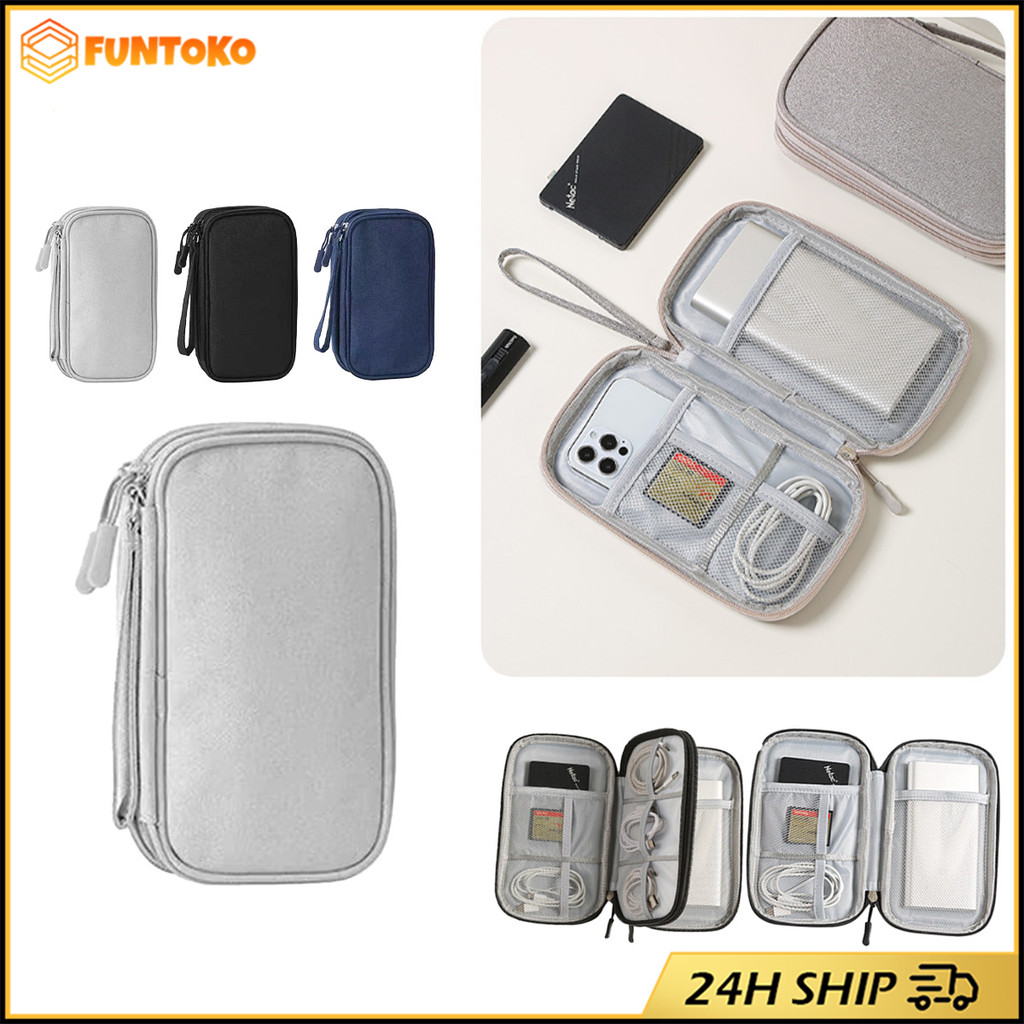 สินค้ามีคุณภาพ 20*11*4.5CM กระเป๋าจัดเก็บสายเคเบิล เก็บสายชาร์จ กันน้ำ สองชั้น ถุงจัดเก็บอุปกรณ์ดิจิตอล แบบพกพา