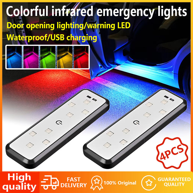 💡4PCS อินฟราเรด Sensing ไฟเตือนรถที่มีสีสันประตูรถ💡 LED Magnetic Control USB ชาร์จปลอดภัย Anti-collision สัญญาณฉุกเฉินโคมไฟสําหรับแสงสะดวก