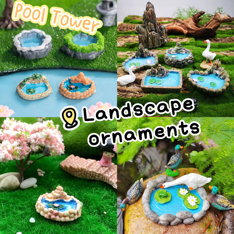 Creative จําลอง Pool Tower Aquascaping เครื่องประดับ Moss Micro ภูมิทัศน์ตกแต่งสวน DIY Miniature Mini เครื่องประดับเรซิ่นหัตถกรรม