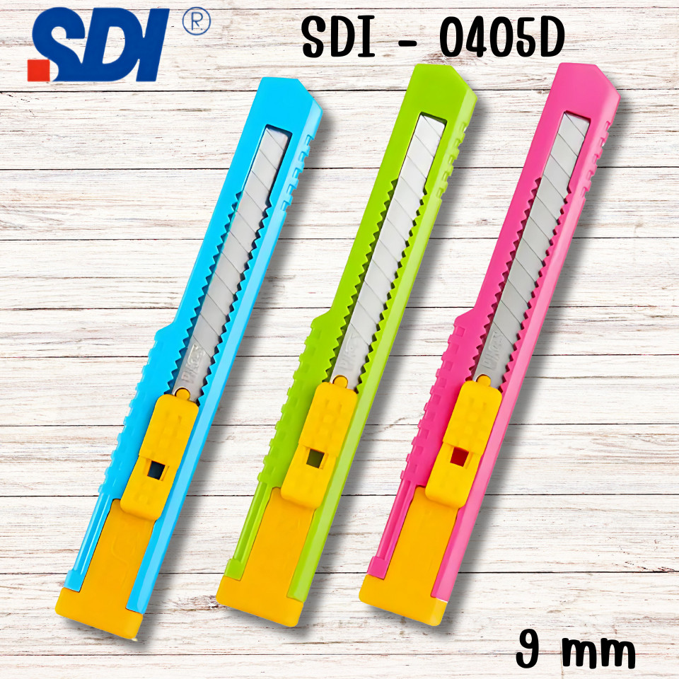 SDI 0405D คัตเตอร์พกพา น้ำหนักเบา 9mm. มี 3 สี Candy น่ารัก ใบมีดคม เฉียง 60° AutoLock พร้อมส่งในไทย