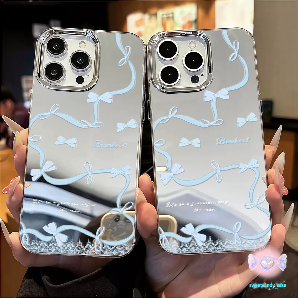 จัดส่งในพื้นที่ เคสแบบกระจกมิเรอร์ ลำแสงสีน้ำเงิน โค้งคำนับสีน้ำเงิน สําหรับIPhone16 15 14 13 7 8plus Pro Promax XR XS