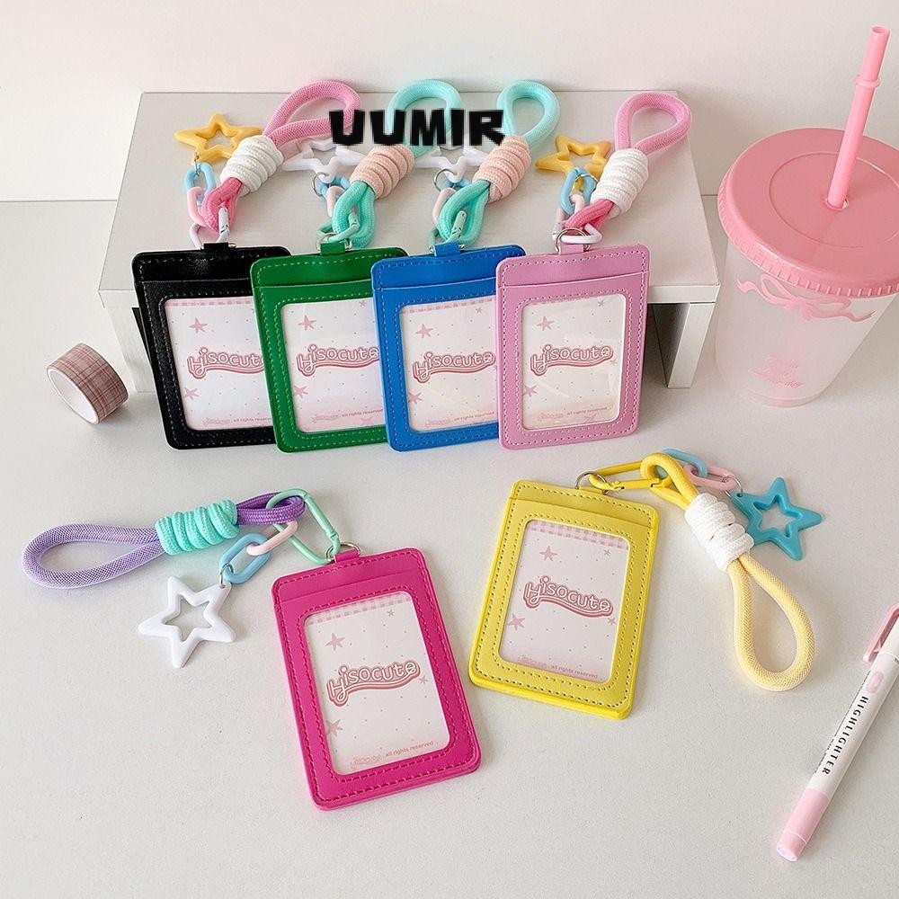 UUMIR ฝาครอบป้องกันภาพถ่าย, ที่ใส่บัตรช่องเสียบการ์ดคู่หนัง PU, เกาหลีพร้อมปลอกการ์ดจี้รูปดาว
