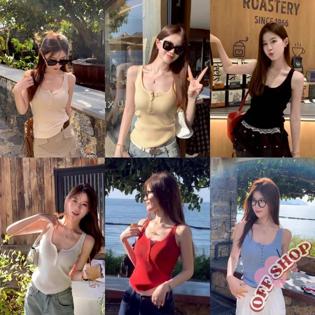 OFF SHOP ใหม่ 2025 เสื้อกล้าม ไหมพรม ผ้าร่อง ใส่สบาย สีพาสเทล สไตล์ลำลอง ' M0360