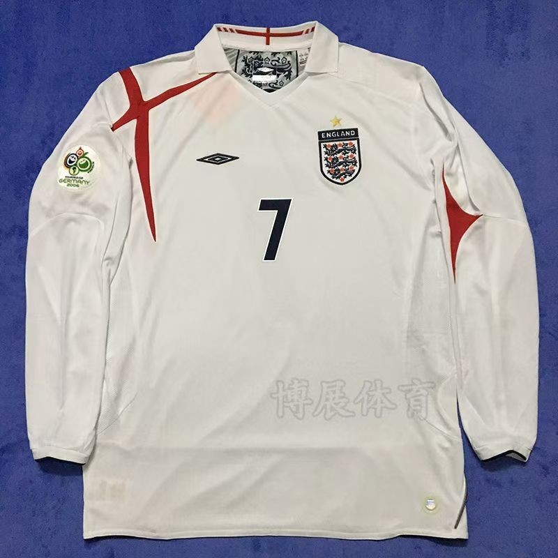 2006 England Retro Football Jersey - Home World Cup Kit (แขนยาว/แขนสั้น) - 7 Beckham & Owen - แบบจํา