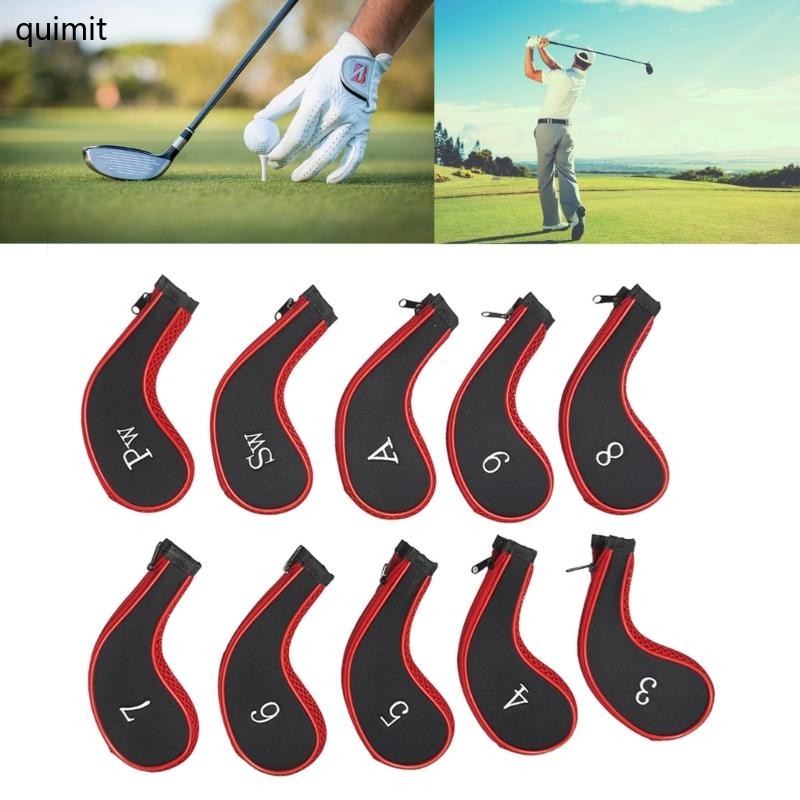 QUIM 10 PC กันน้ําผ้าตาข่ายกอล์ฟพัตเตอร์กอล์ฟฝาครอบหัวเหล็ก Club Cover Iron Headcover Golfs Club Head Cover