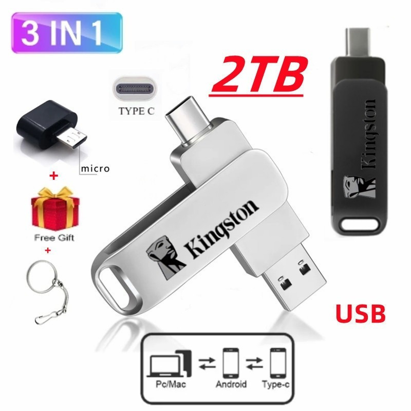 2TB 3 in 1 OTG flashdrive USB Type c U ไดรฟ์ Pendrive ไดรฟ์ปากกาความเร็วสูงสําหรับโทรศัพท์/PC 128GB 