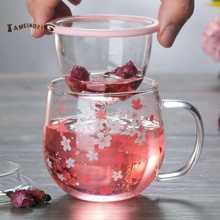 Caneca De Vidro Com Filtro Infusor De Chá E Tampa Conjunto De Copo De Flores De Cerejeira Xícara 300Ml Óculos Para Beber