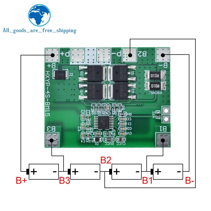 4S 12.8V 14.4V 16.8V Lifepo4 Li-ion Lipo แบตเตอรี่ลิเธียมป้องกัน 18650 BMS 14A จํากัด 20A PCB 4 เซลล