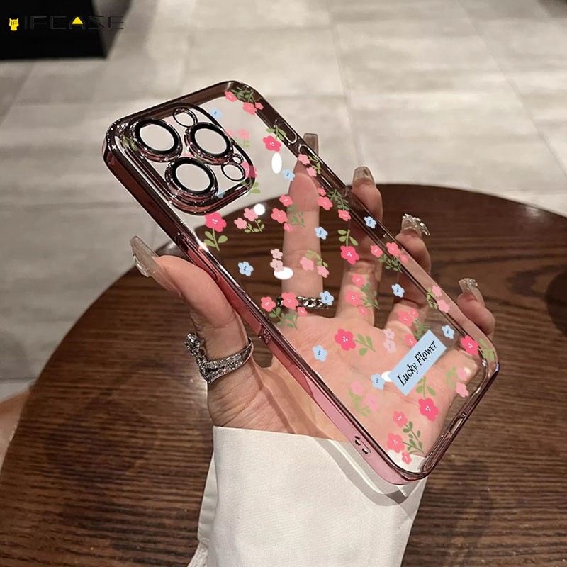 สําหรับ Vivo V25 V23 V20 SE Pro V25e V23e V21 V21s V21e 4G 5G เคสโทรศัพท์สีชมพูดอกไม้สีฟ้าป้ายดอกไม้น่ารักดอกไม้เงา Shining Glitter โปร่งใสนุ่มกรณีปกหลัง