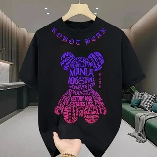 เสื้อยืดผู้ชายเท่ๆ คอกลมแขนสั้น สกรีนลายหมีแฟชั่นสุดฮิต เสื้อยืดสตรีทแฟชั่นเมกาสุดเท่ โอเวอร์ไซส์ เสื้อยืดผู้ชายอ้วน