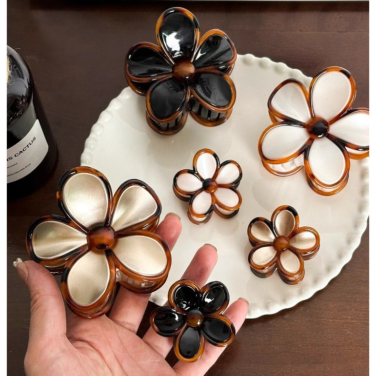 Vintage Amber สีฮาวาย Plumeria Flower Hairpin Grips คลิป Barrettes อุปกรณ์เสริม