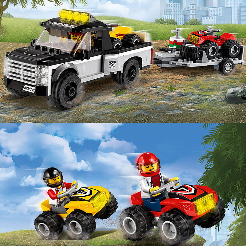 City Series ใช้งานร่วมกับ Lego Building Blocks Mountain Off-Road รถ Jeep Trailer#城市系列兼容乐高积木山地越野车吉普车拖