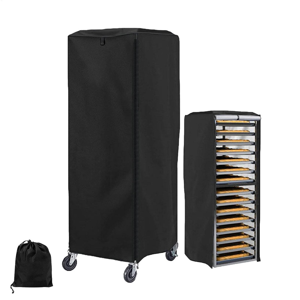 Bakery Rack Cover Baking Pan Rack Cover 2 Zippers 23.2*28.3*64.1in 420D Waterproof Silver Painted Du