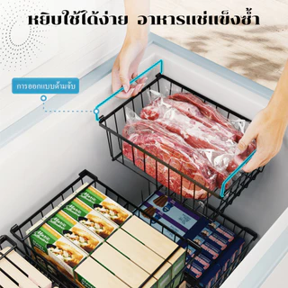 NBSail 4Pcs ชั้นตู้แช่ ซ้อนกันได้ ตะกร้าแช่แข็งจัดเก็บในตู้เย็น พร้อมที่จับสําหรับอาหารด้านล่างง่าย