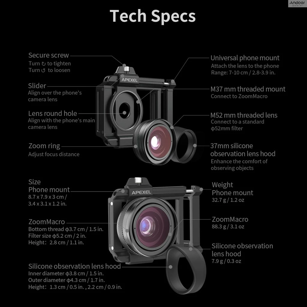 Apexel APL-ZM100 Universal Macro เลนส์สําหรับโทรศัพท์อลูมิเนียม 10X-20X ขยาย F1.05 รูรับแสงขนาดใหญ่พร้อมโทรศัพท์สําหรับ iephone 15/14/13/12 สมาร์ทโฟน Android thumbnail 8