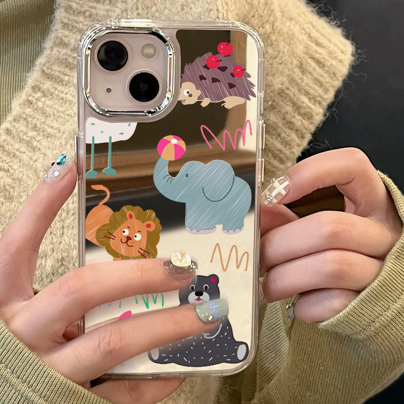 Huiwanju กระจกสวนสัตว์ที่ใช้งานได้ iPhone15pro เคสโทรศัพท์มือถือ 14 ป้องกันการตก 16 ip13promax ใหม่ 