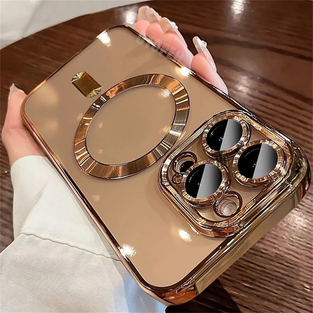 ใหม่ 6D ชุบ Desert Titanium เคสโทรศัพท์แม่เหล็กสําหรับ iPhone 16 15 14 13 12 11 Pro Max Plus ซิลิโคนใสป้องกันกล้องปกอ่อน