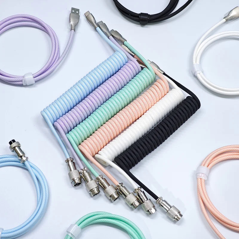 59 Inch Mechanical Keyboard Aviator Cable USB A To TYPE-C Black White Macaron Color Braided Cable Cu