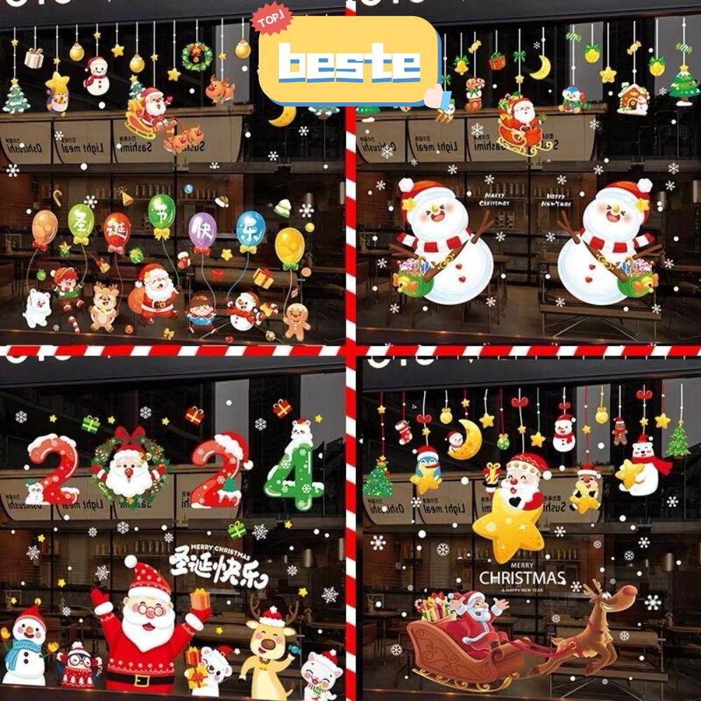 Beste คริสต์มาสสติกเกอร์, 2025 สติกเกอร์หน้าต่าง PVC สวัสดีปีใหม่, Merry Christmas Santa Claus ตกแต่งบ้าน Xmas Decal ห้างสรรพสินค้า