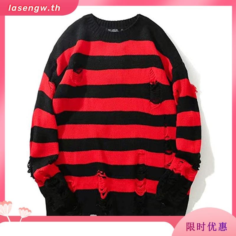 เสื้อกันหนาวแขนยาว คอกลม ทรงหลวม ลายทาง สีคอนทราสต์ แฟชั่นฤดูใบไม้ร่วง สไตล์ฮิปฮอป